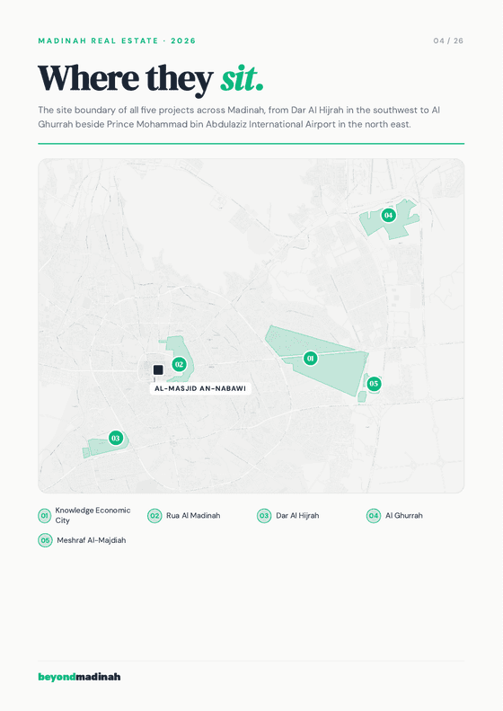 The map page from the guide, showing the site boundary of each project